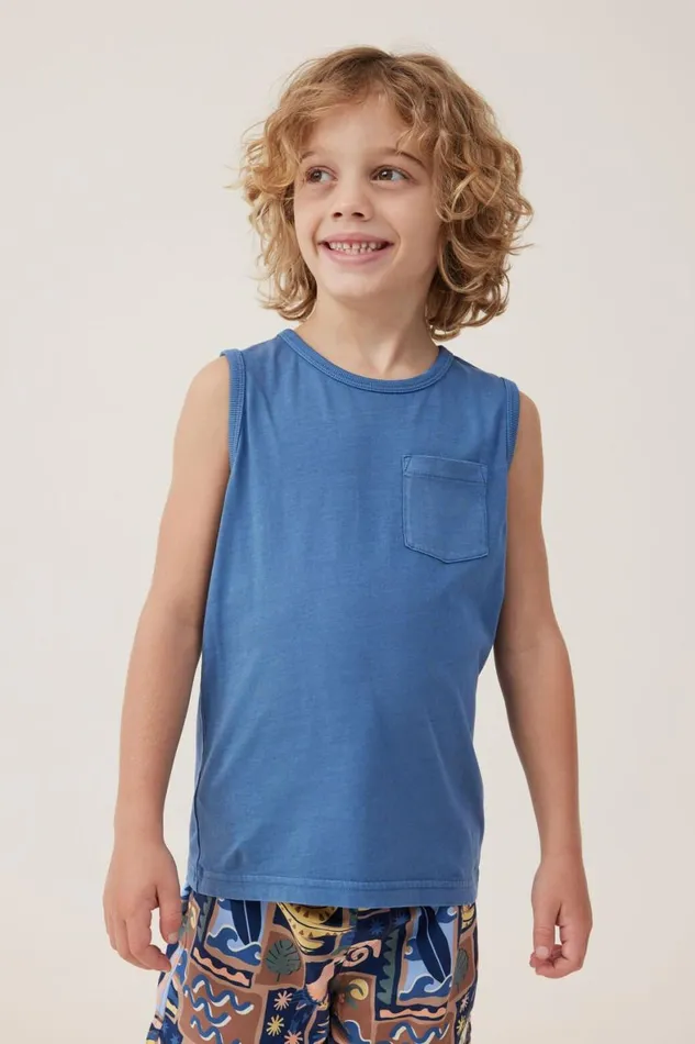Boys 214 Tops and TShirts Cotton On The Essential Tank Petty Blue Wash