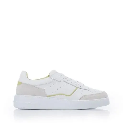 Brandii WhiteGreen Leather Women Moda In Pelle Platform Trainers