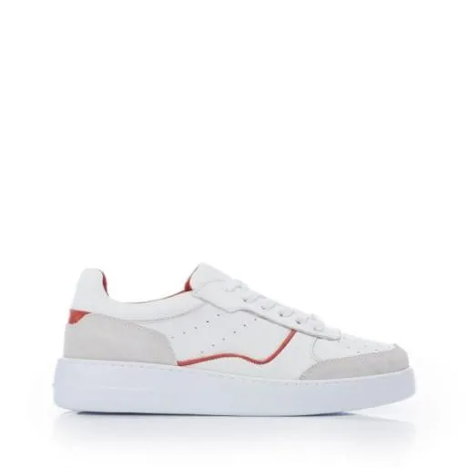 Brandii White Red Leather Women Moda In Pelle Platform Trainers