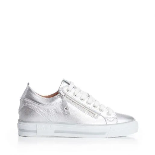 Brayleigh Silver Metallic Leather Women Moda In Pelle Casual Trainers