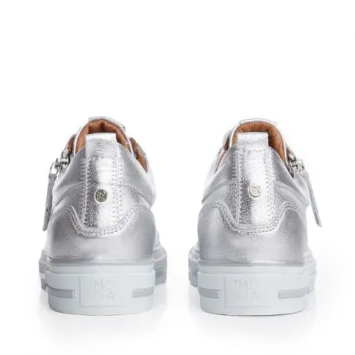 Brayleigh Silver Metallic Leather Women Moda In Pelle Casual Trainers Brayleigh Silver Metallic Leather Women Moda In Pelle Casual Trainers