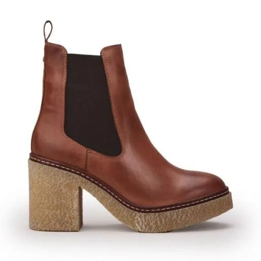 Breeanna Tan Leather Women Moda In Pelle Heeled And Wedge Boots
