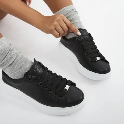 Bridgette Black Leather Women Moda In Pelle Black Trainers