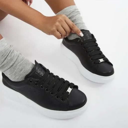 Bridgette Black Leather Women Moda In Pelle Black Trainers