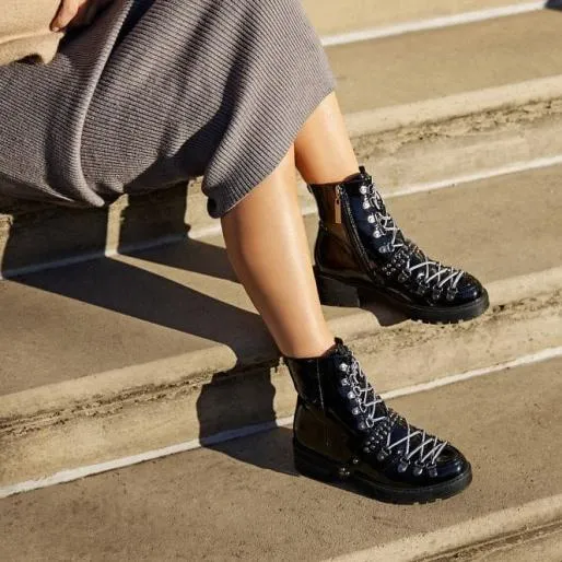 Briory Black Patent Women Moda In Pelle Ankle Boots Briory Black Patent Women Moda In Pelle Ankle Boots