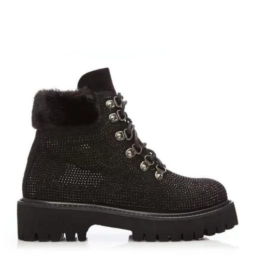 Bristia Black Alcantara Women Moda In Pelle Ankle Boots