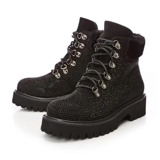Bristia Black Alcantara Women Moda In Pelle Ankle Boots
