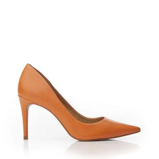Cabaret Orange Leather Women Moda In Pelle High Heel Shoes