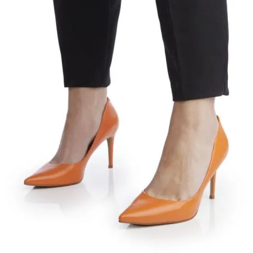 Cabaret Orange Leather Women Moda In Pelle High Heel Shoes Cabaret Orange Leather Women Moda In Pelle High Heel Shoes