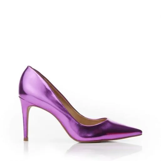 Cabaret Pink Metallic Leather Women Moda In Pelle High Heel Shoes