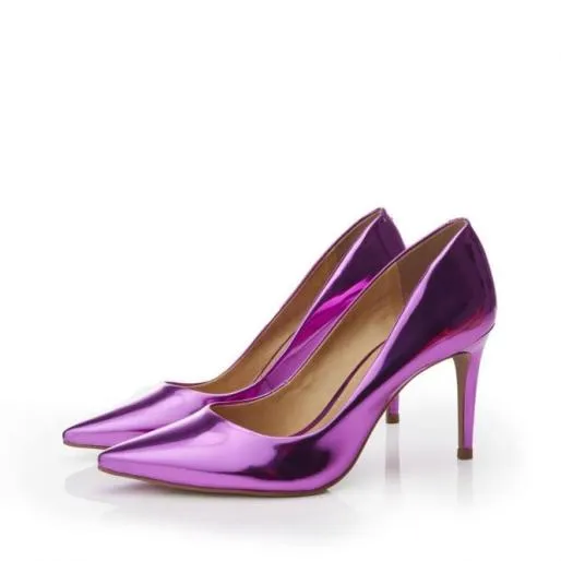 Cabaret Pink Metallic Leather Women Moda In Pelle High Heel Shoes