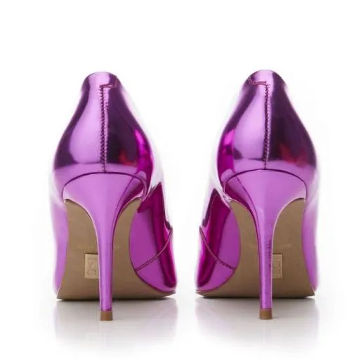 Cabaret Pink Metallic Leather Women Moda In Pelle High Heel Shoes