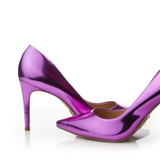 Cabaret Pink Metallic Leather Women Moda In Pelle High Heel Shoes