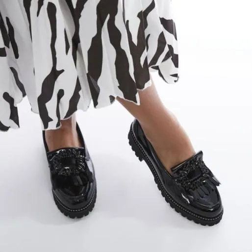Calliofe Black Patent Leather Women Moda In Pelle Brogues And Loafers