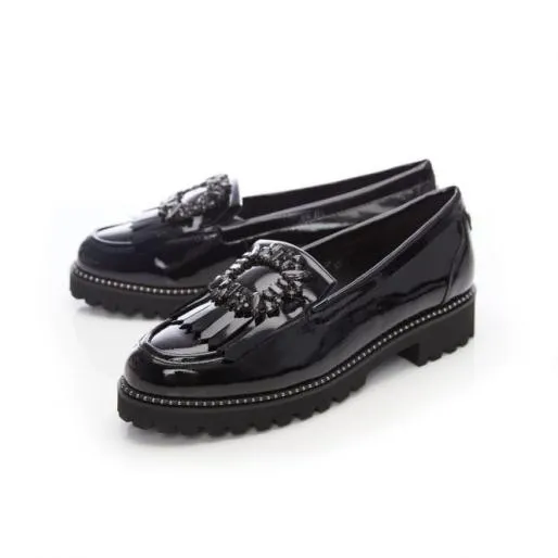 Calliofe Black Patent Leather Women Moda In Pelle Brogues And Loafers