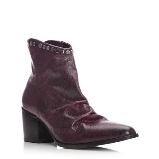 Cammela Burgundy Leather Women Moda In Pelle Ankle Boots