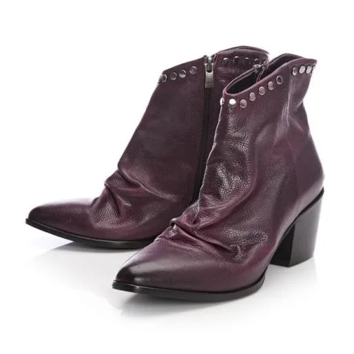 Cammela Burgundy Leather Women Moda In Pelle Ankle Boots