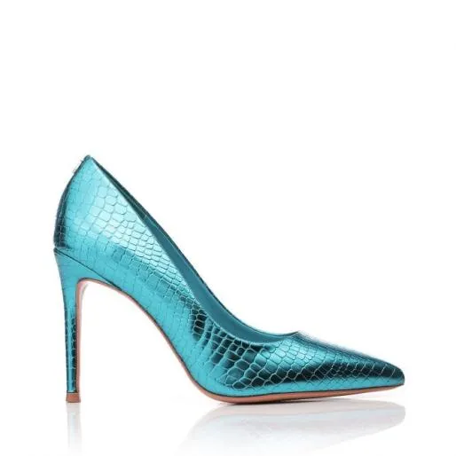 Canndy Aqua Blue Patent Mocc Croc Women Moda In Pelle High Heel Shoes
