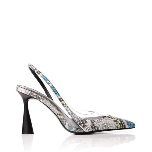 Capola Monochrome Snake Print Women Moda In Pelle Mid Heel Shoes