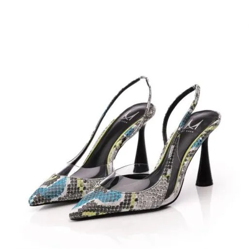 Capola Monochrome Snake Print Women Moda In Pelle Mid Heel Shoes