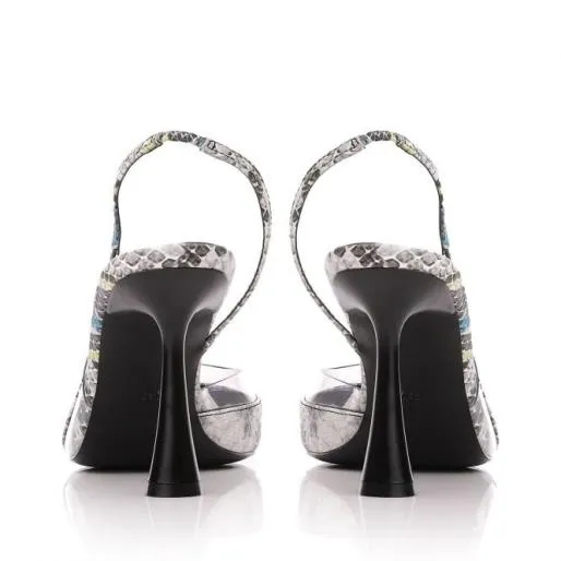 Capola Monochrome Snake Print Women Moda In Pelle Mid Heel Shoes