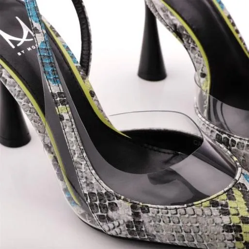 Capola Monochrome Snake Print Women Moda In Pelle Mid Heel Shoes