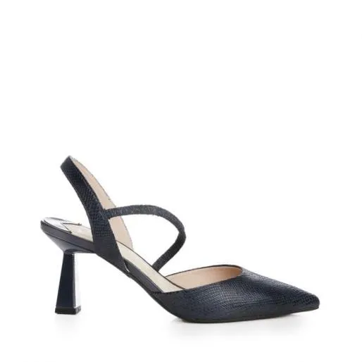 Carenza Navy Lizard Women Moda In Pelle Mid Heel Shoes