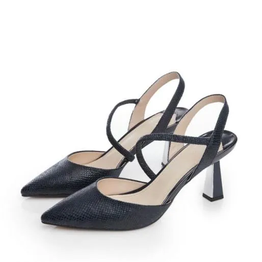 Carenza Navy Lizard Women Moda In Pelle Mid Heel Shoes