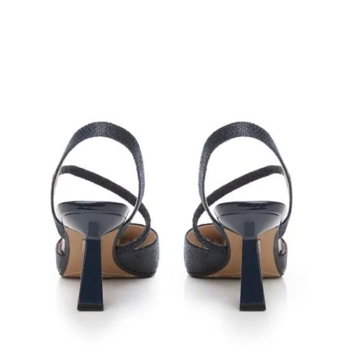 Carenza Navy Lizard Women Moda In Pelle Mid Heel Shoes