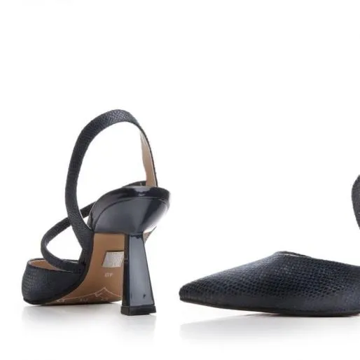 Carenza Navy Lizard Women Moda In Pelle Mid Heel Shoes