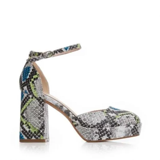 Caroleena Monochrome Snake Print Women Moda In Pelle High Heel Shoes