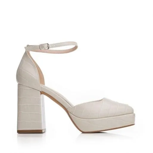 Caroleena Off White Patent Mocc Croc Women Moda In Pelle High Heel Shoes