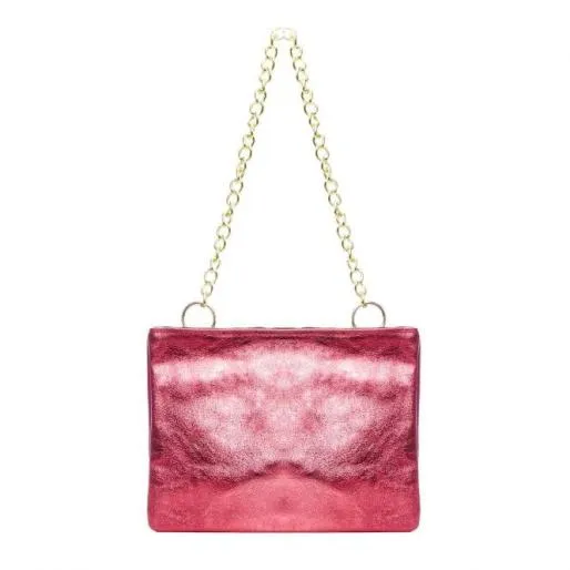 Dani Bag Fuschia Metallic Leather Women Moda In Pelle Shoulder Bags