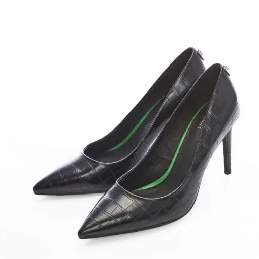 Daniela Black Patent Mocc Croc Women Moda In Pelle Mid Heel Shoes