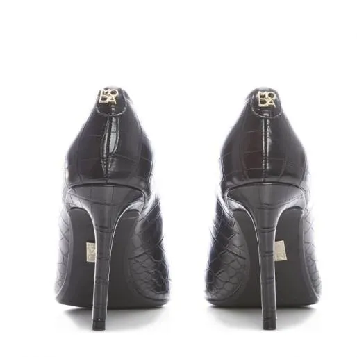 Daniela Black Patent Mocc Croc Women Moda In Pelle Mid Heel Shoes