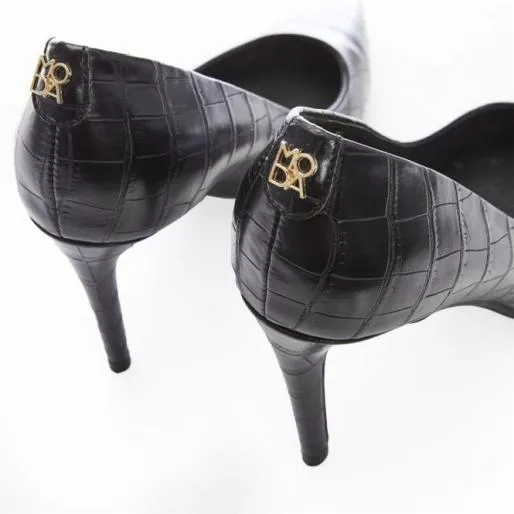 Daniela Black Patent Mocc Croc Women Moda In Pelle Mid Heel Shoes