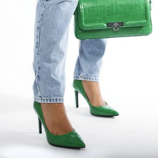 Daniela Green Patent Mocc Croc Women Moda In Pelle Mid Heel Shoes