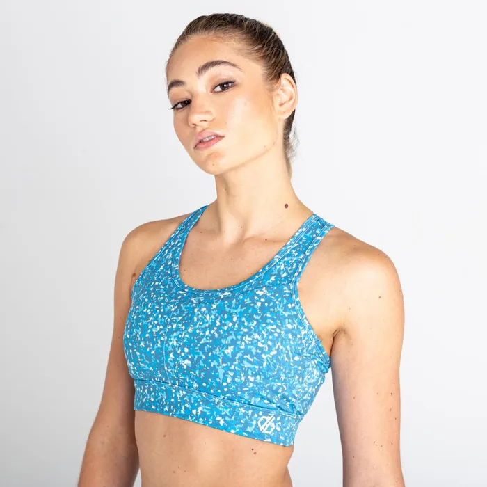 Dare 2b Low Impact Mantra Recycled Sports Bra Capri Blue Fracture Print 8211 Women