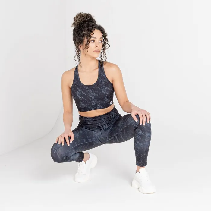 Dare 2b Low Impact Mantra Recycled Sports Bra Ebony Grey Shard Print 8211 Women