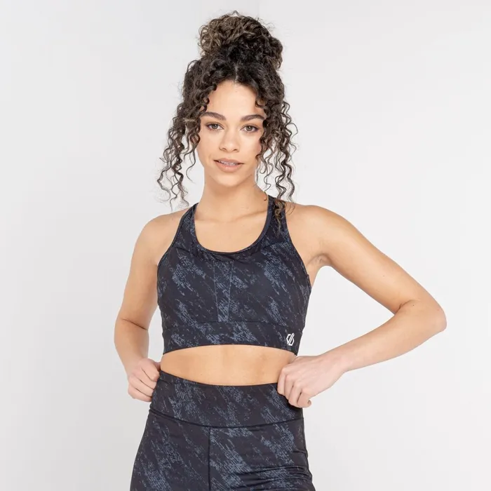 Dare 2b Low Impact Mantra Recycled Sports Bra Ebony Grey Shard Print 8211 Women