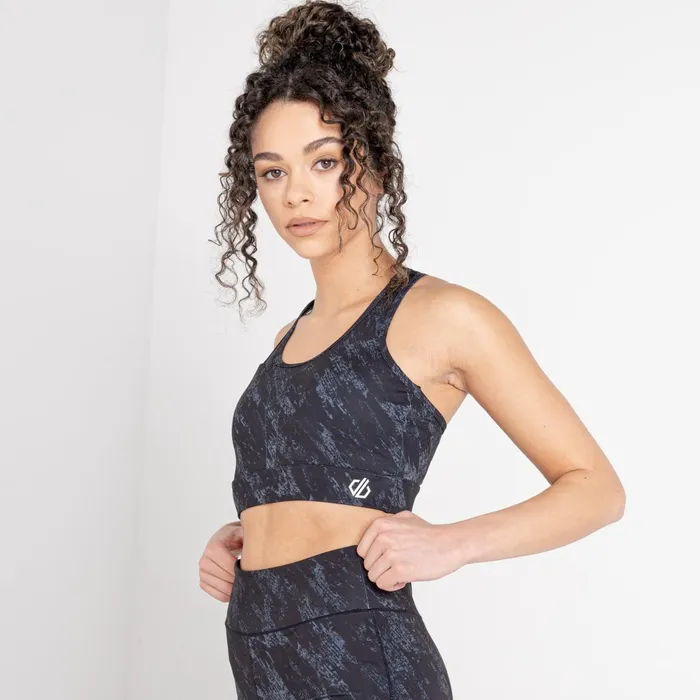 Dare 2b Low Impact Mantra Recycled Sports Bra Ebony Grey Shard Print 8211 Women