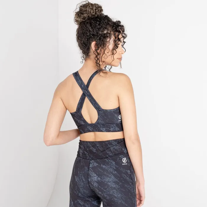 Dare 2b Low Impact Mantra Recycled Sports Bra Ebony Grey Shard Print 8211 Women