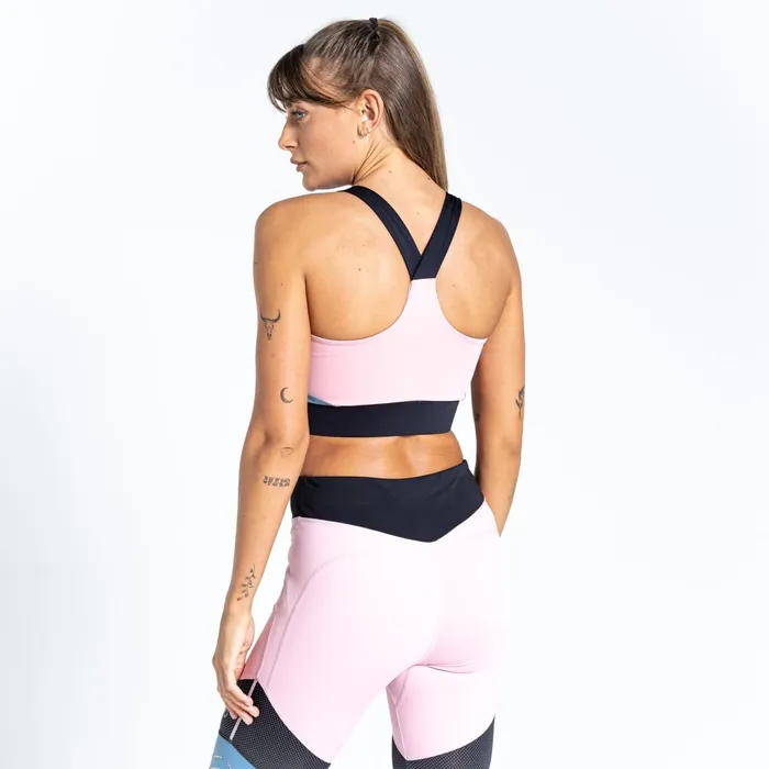 Dare 2b Medium Impact Crystallize Recycled Sports Bra Powder Pink Bluestone 8211 Women