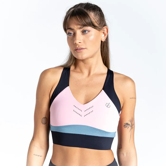 Dare 2b Medium Impact Crystallize Recycled Sports Bra Powder Pink Bluestone 8211 Women