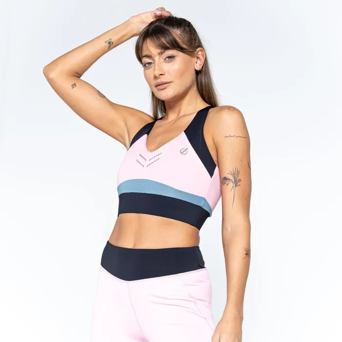 Dare 2b Medium Impact Crystallize Recycled Sports Bra Powder Pink Bluestone 8211 Women