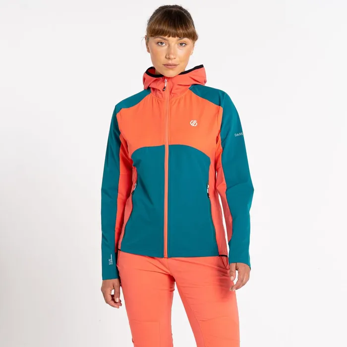 Dare 2b Softshell Jackets Avidly Hooded Softshell Jacket Fortune Green Neon Peach 8211 Women Dare 2b Softshell Jackets Avidly Hooded Softshell Jacket Fortune Green Neon Peach 8211 Women