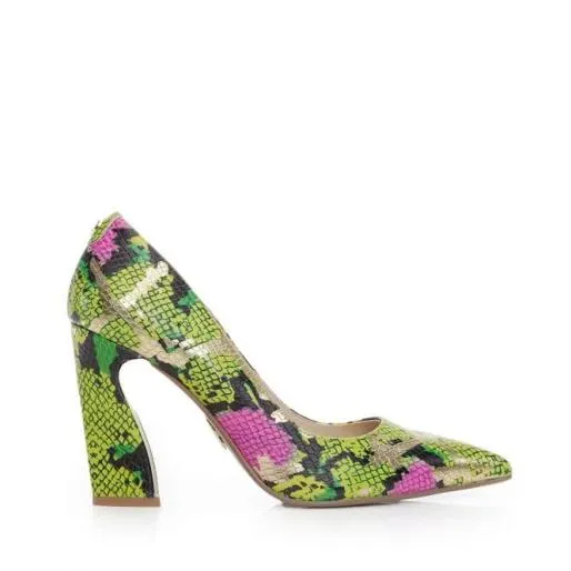 Darlene Lime Green Snake Print Leather Women Moda In Pelle High Heel Shoes