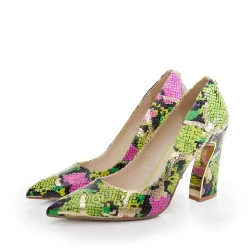 Darlene Lime Green Snake Print Leather Women Moda In Pelle High Heel Shoes Darlene Lime Green Snake Print Leather Women Moda In Pelle High Heel Shoes