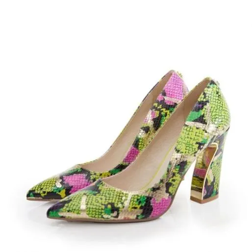 Darlene Lime Green Snake Print Leather Women Moda In Pelle High Heel Shoes Darlene Lime Green Snake Print Leather Women Moda In Pelle High Heel Shoes
