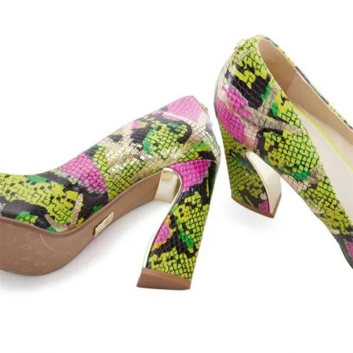 Darlene Lime Green Snake Print Leather Women Moda In Pelle High Heel Shoes Darlene Lime Green Snake Print Leather Women Moda In Pelle High Heel Shoes